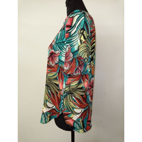 Loft Green Red Floral Blouse Size Small Petite - Picture 2 of 6